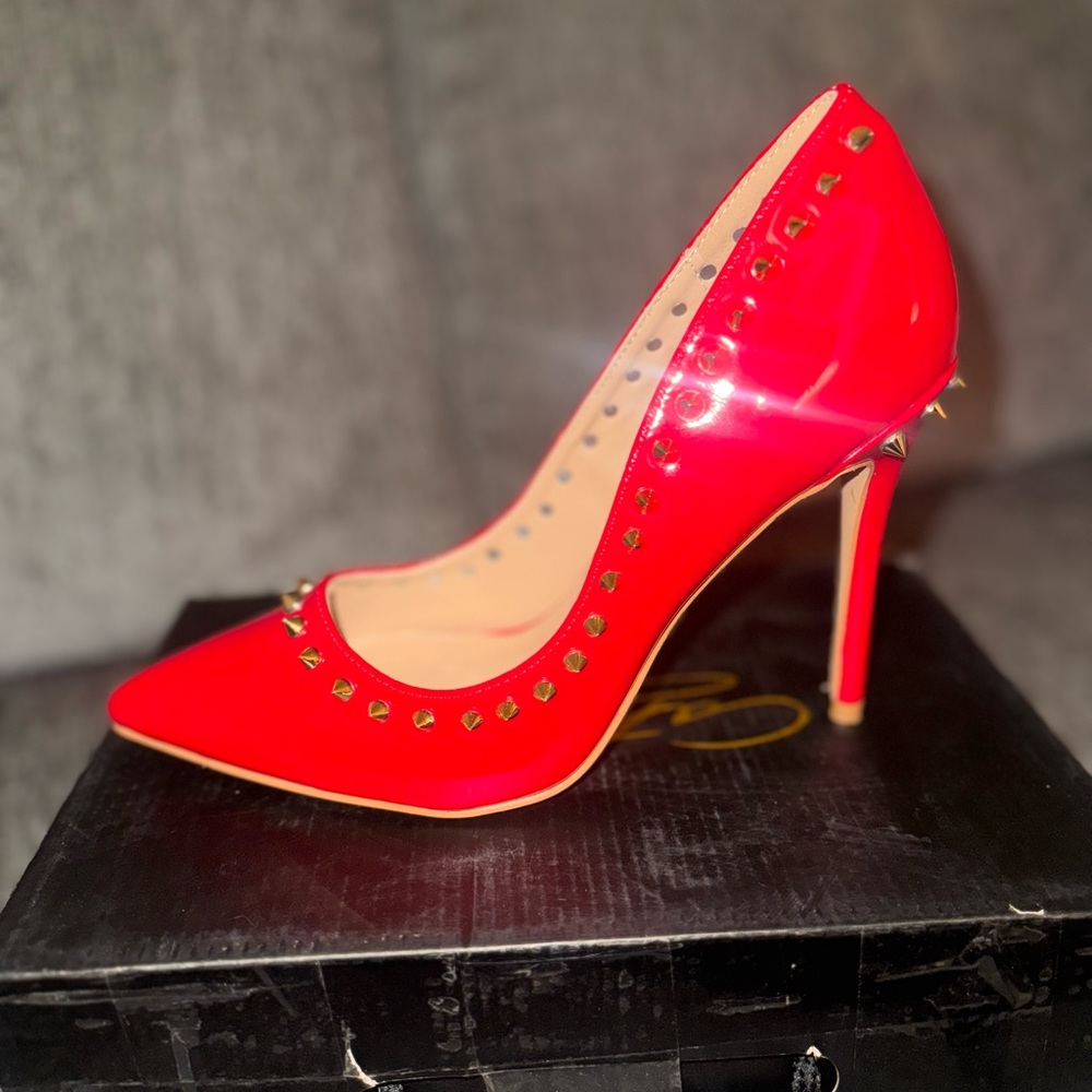 Cathy Din Red Patent Studded Heels – Size 9 (Brand New)